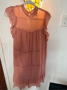 Who What Wear Dusty Rose Ruffle Midi Dress